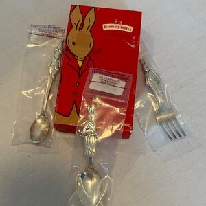 Royal Doulton Bunnykins Silverplate Bunny King Baby 3 piece Flatware Set